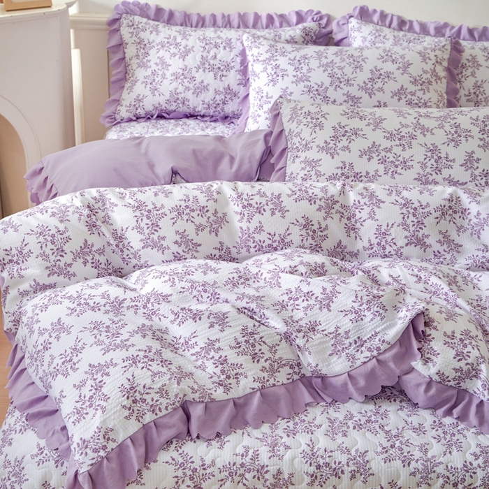 91家纺网 家纺一手货源 找家纺 美莱家纺 2024爆款蕾丝床盖三件套四件套【被套款】 紫苏