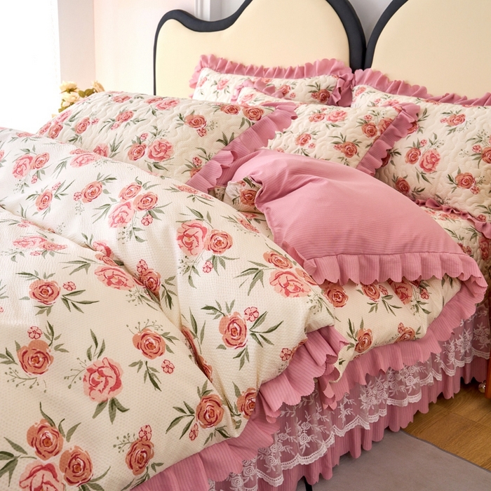 91家纺网 家纺一手货源 找家纺 美莱家纺 2024爆款蕾丝床盖三件套四件套【被套款】 玫瑰庄园