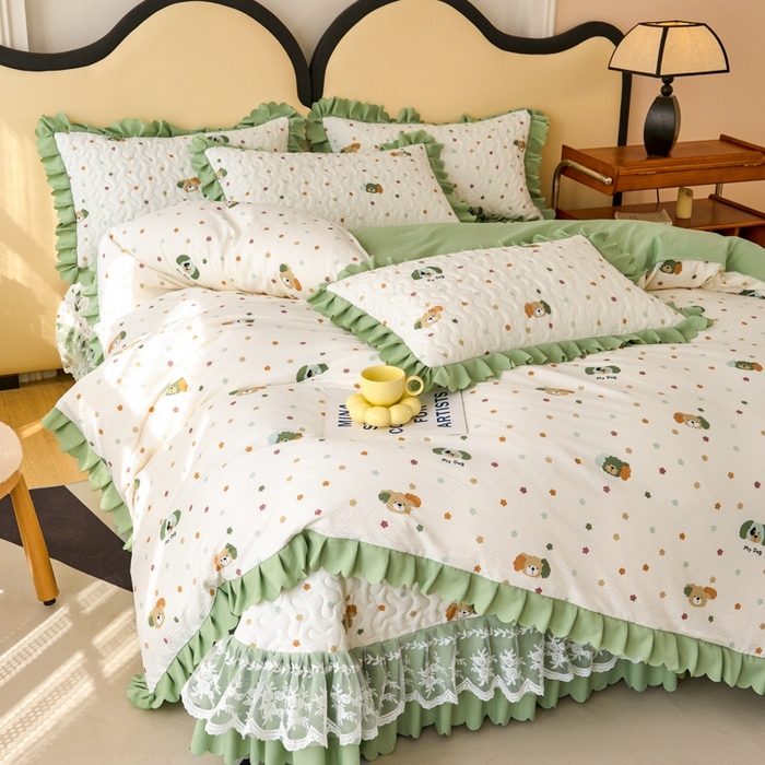 91家纺网 家纺一手货源 找家纺 美莱家纺 2024爆款蕾丝床盖三件套四件套【被套款】 皮皮狗