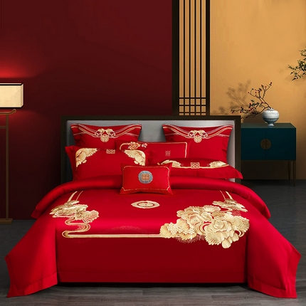 91家纺网 家纺一手货源 找家纺 （总）柏拉图 2024新款100s贡缎提花长绒棉轻奢简约婚庆四件套2