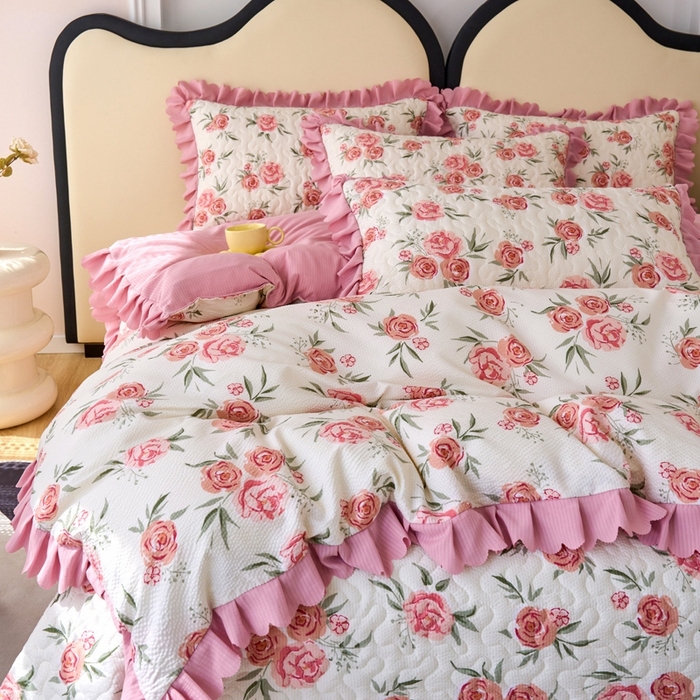 91家纺网 家纺一手货源 找家纺 美莱家纺 2024爆款蕾丝床盖三件套四件套【被套款】 玫瑰庄园