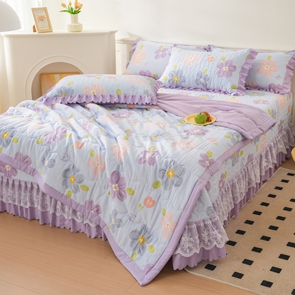 美莱家纺 2024新款软糯泡泡棉蕾丝床盖床盖四件套单品系列-床盖夏被四件套 夏花