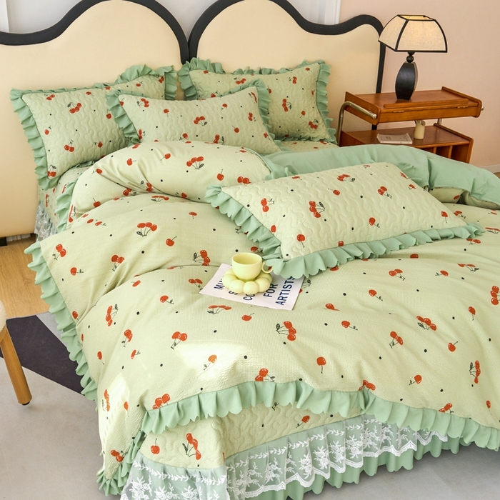 91家纺网 家纺一手货源 找家纺 美莱家纺 2024爆款蕾丝床盖三件套四件套【被套款】 樱桃