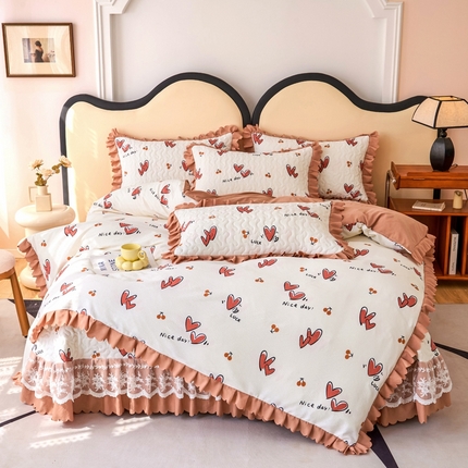 美莱家纺 2024爆款蕾丝床盖三件套四件套【被套款】 甜心-咖