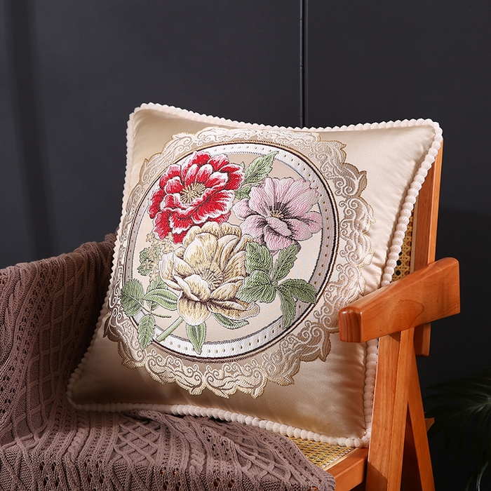 91家纺网 家纺一手货源 找家纺 （总）蔻眠 2024新款花开富贵刺绣抱枕沙发靠枕腰靠