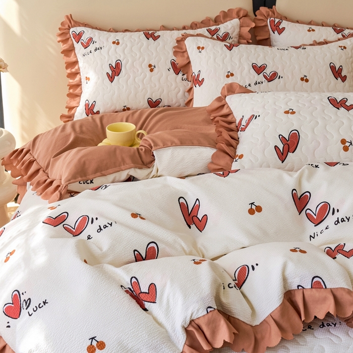 91家纺网 家纺一手货源 找家纺 美莱家纺 2024爆款蕾丝床盖三件套四件套【被套款】 甜心-咖