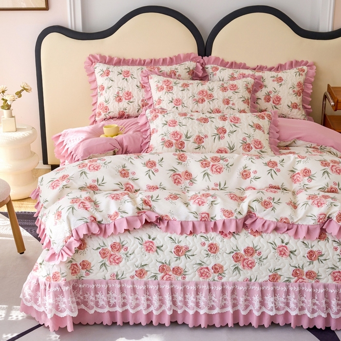 91家纺网 家纺一手货源 找家纺 美莱家纺 2024爆款蕾丝床盖三件套四件套【被套款】 玫瑰庄园