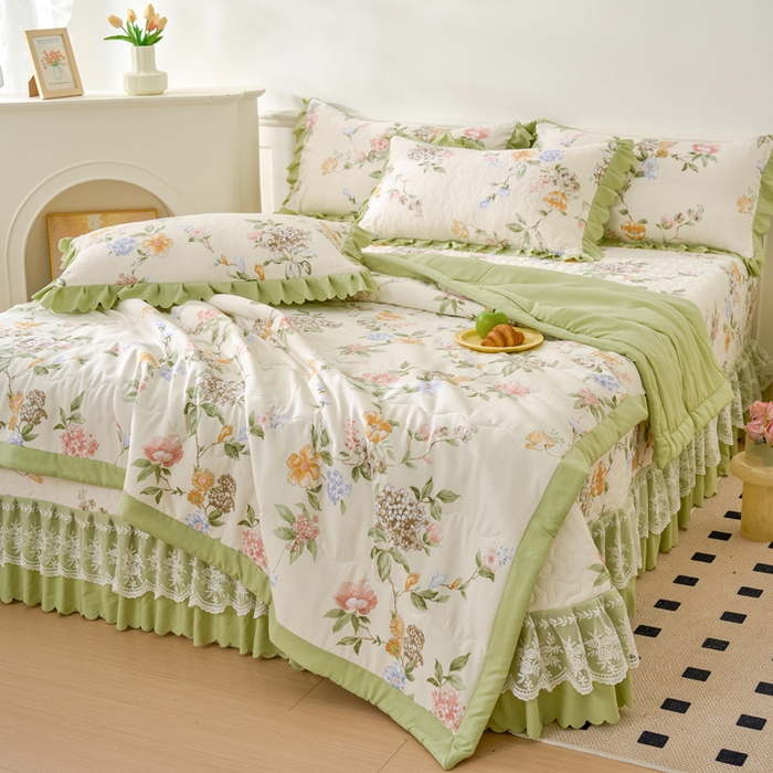 91家纺网 家纺一手货源 找家纺 美莱家纺 2024新款软糯泡泡棉蕾丝床盖床盖四件套单品系列-床盖夏被四件套 俏佳人