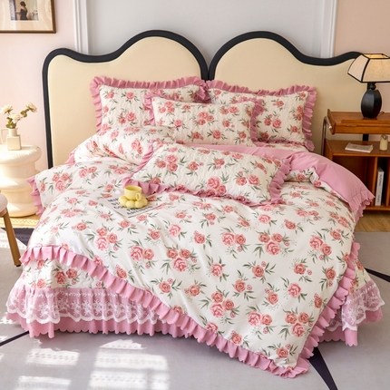 91家纺网 家纺一手货源 找家纺 美莱家纺 2024爆款蕾丝床盖三件套四件套【被套款】 玫瑰庄园