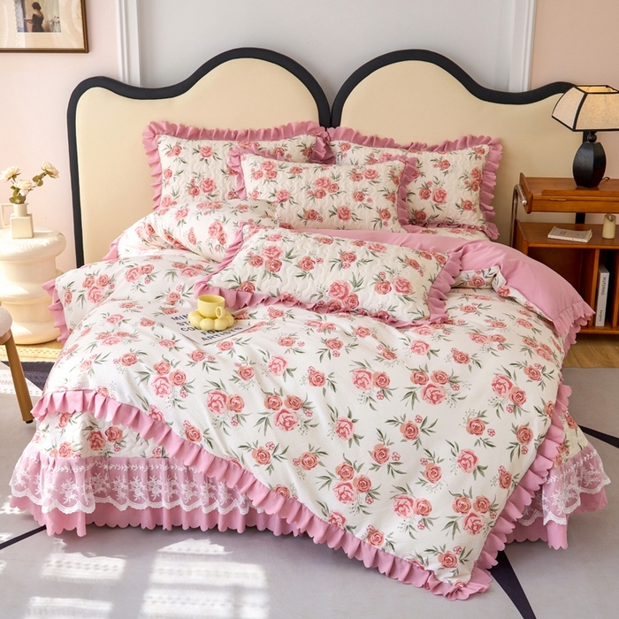 91家纺网 家纺一手货源 找家纺 美莱家纺 2024爆款蕾丝床盖三件套四件套【被套款】 玫瑰庄园