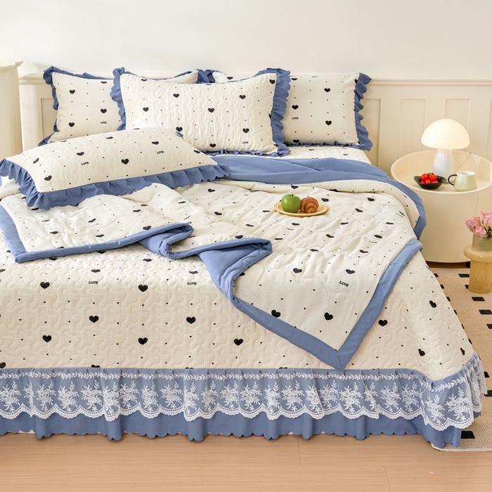 91家纺网 家纺一手货源 找家纺 美莱家纺 2024新款软糯泡泡棉蕾丝床盖床盖四件套单品系列-床盖夏被四件套 心动