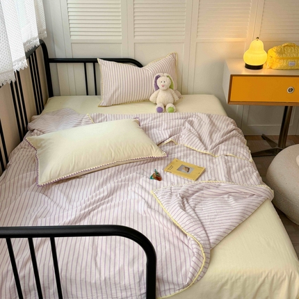 91家纺网 家纺一手货源 找家纺 （总）柚子 2024新款三角针条纹全棉水洗棉夏被四件套