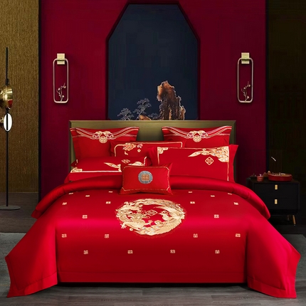 91家纺网 家纺一手货源 找家纺 （总）柏拉图 2024新款100s贡缎提花长绒棉轻奢简约婚庆四件套2