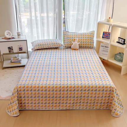 91家纺网 家纺一手货源 找家纺 新印象 2025新款花边老粗布床单款床笠款三件套 千鸟格