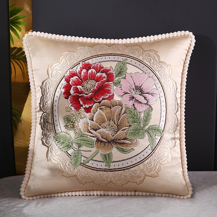 91家纺网 家纺一手货源 找家纺 （总）蔻眠 2024新款花开富贵刺绣抱枕沙发靠枕腰靠