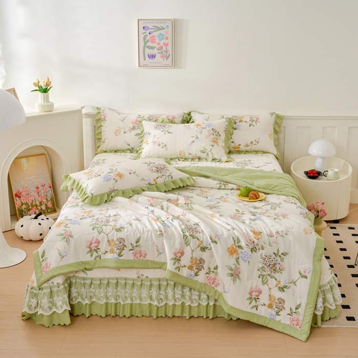 91家纺网 家纺一手货源 找家纺 美莱家纺 2024新款软糯泡泡棉蕾丝床盖床盖四件套单品系列-床盖夏被四件套 俏佳人
