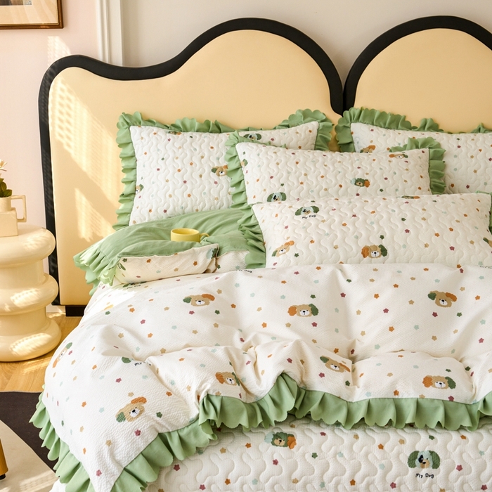 91家纺网 家纺一手货源 找家纺 美莱家纺 2024爆款蕾丝床盖三件套四件套【被套款】 皮皮狗