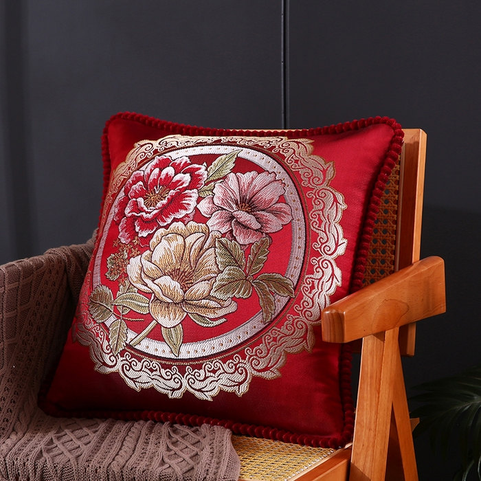 91家纺网 家纺一手货源 找家纺 （总）蔻眠 2024新款花开富贵刺绣抱枕沙发靠枕腰靠