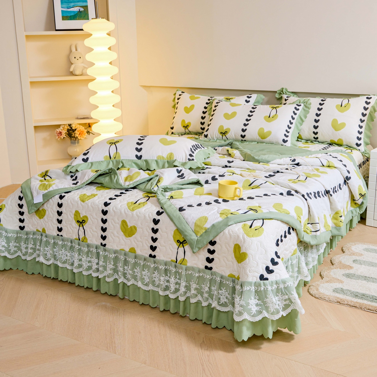 91家纺网 家纺一手货源 找家纺 美莱家纺 2024新款软糯泡泡棉蕾丝床盖床盖四件套单品系列-床盖夏被四件套 春风里