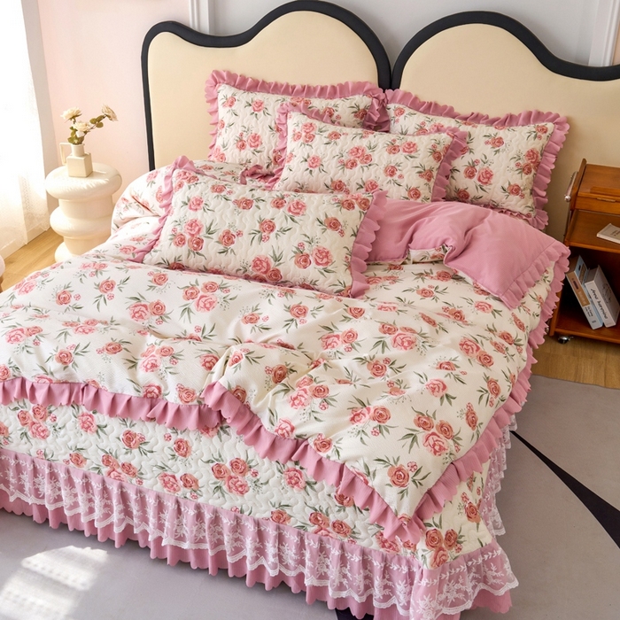 91家纺网 家纺一手货源 找家纺 美莱家纺 2024爆款蕾丝床盖三件套四件套【被套款】 玫瑰庄园