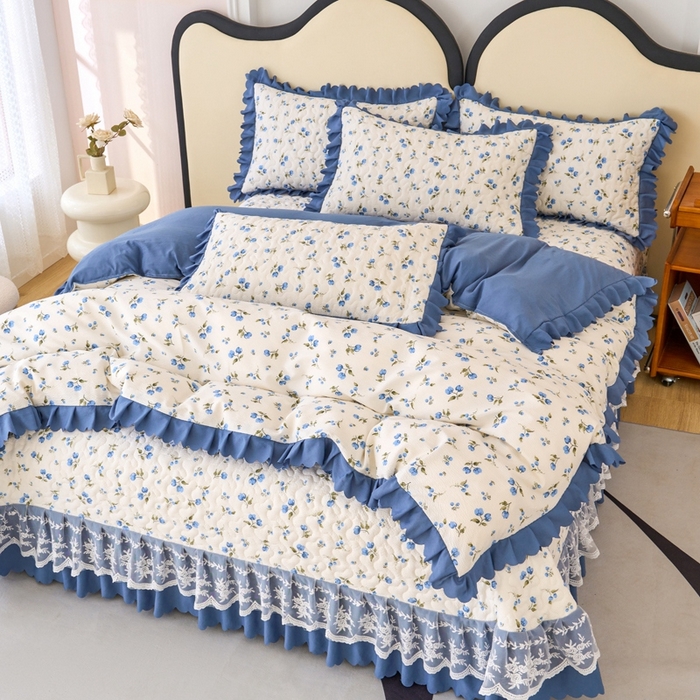 91家纺网 家纺一手货源 找家纺 美莱家纺 2024爆款蕾丝床盖三件套四件套【被套款】 海棠