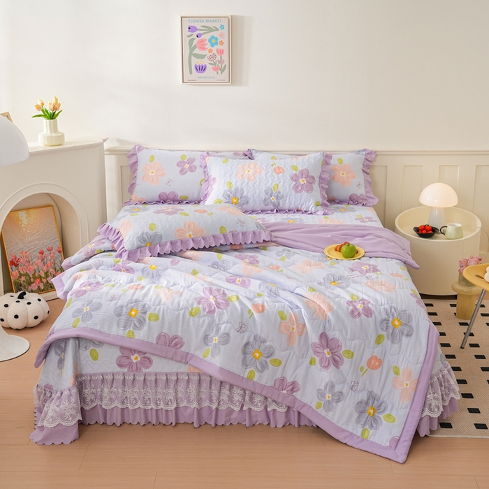 91家纺网 家纺一手货源 找家纺 美莱家纺 2024新款软糯泡泡棉蕾丝床盖床盖四件套单品系列-床盖夏被四件套 夏花