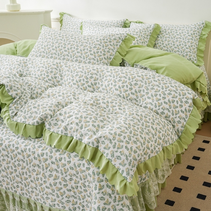 91家纺网 家纺一手货源 找家纺 美莱家纺 2024爆款蕾丝床盖三件套四件套【被套款】 含羞草