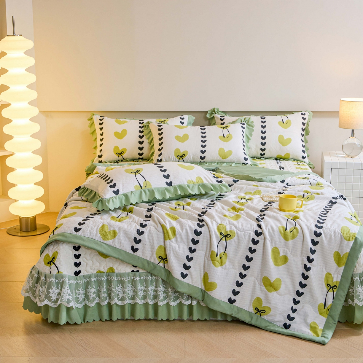 91家纺网 家纺一手货源 找家纺 美莱家纺 2024新款软糯泡泡棉蕾丝床盖床盖四件套单品系列-床盖夏被四件套 春风里