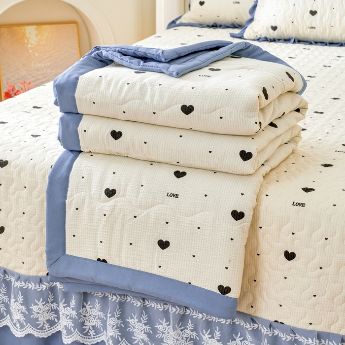 91家纺网 家纺一手货源 找家纺 美莱家纺 2024新款软糯泡泡棉蕾丝床盖床盖四件套单品系列-床盖夏被四件套 心动