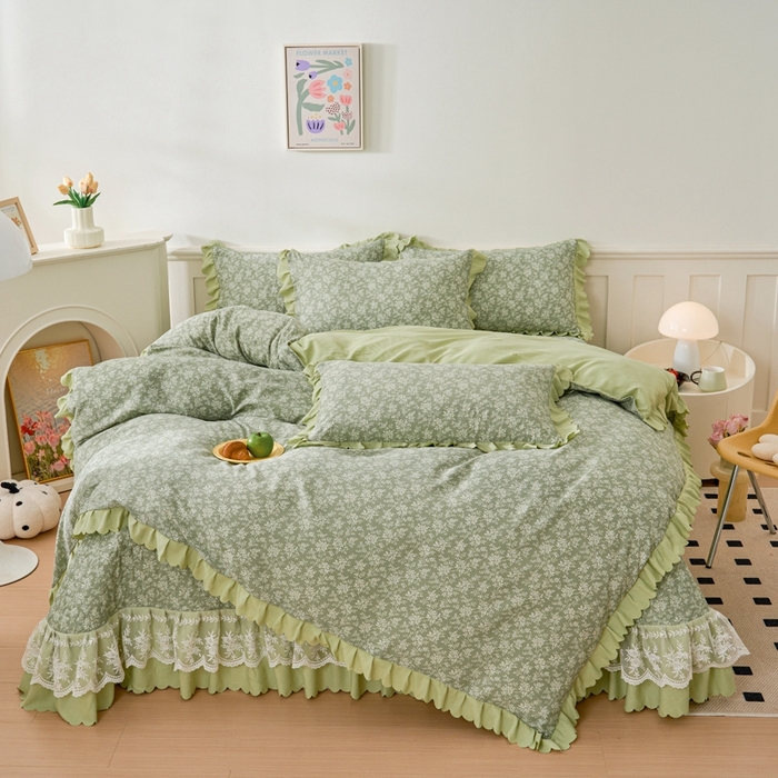 91家纺网 家纺一手货源 找家纺 美莱家纺 2024爆款蕾丝床盖三件套四件套【被套款】 浅夕