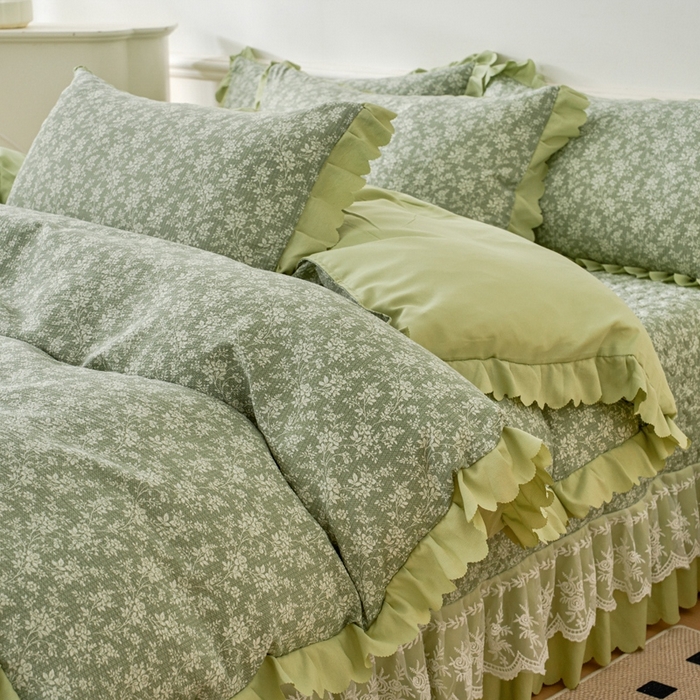 91家纺网 家纺一手货源 找家纺 美莱家纺 2024爆款蕾丝床盖三件套四件套【被套款】 浅夕