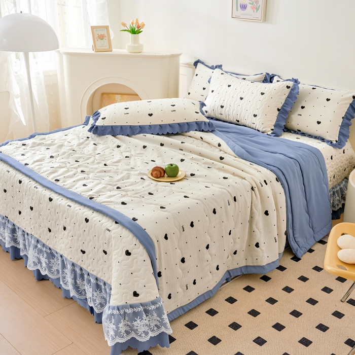 91家纺网 家纺一手货源 找家纺 美莱家纺 2024新款软糯泡泡棉蕾丝床盖床盖四件套单品系列-床盖夏被四件套 心动