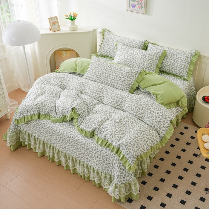 91家纺网 家纺一手货源 找家纺 美莱家纺 2024爆款蕾丝床盖三件套四件套【被套款】 含羞草