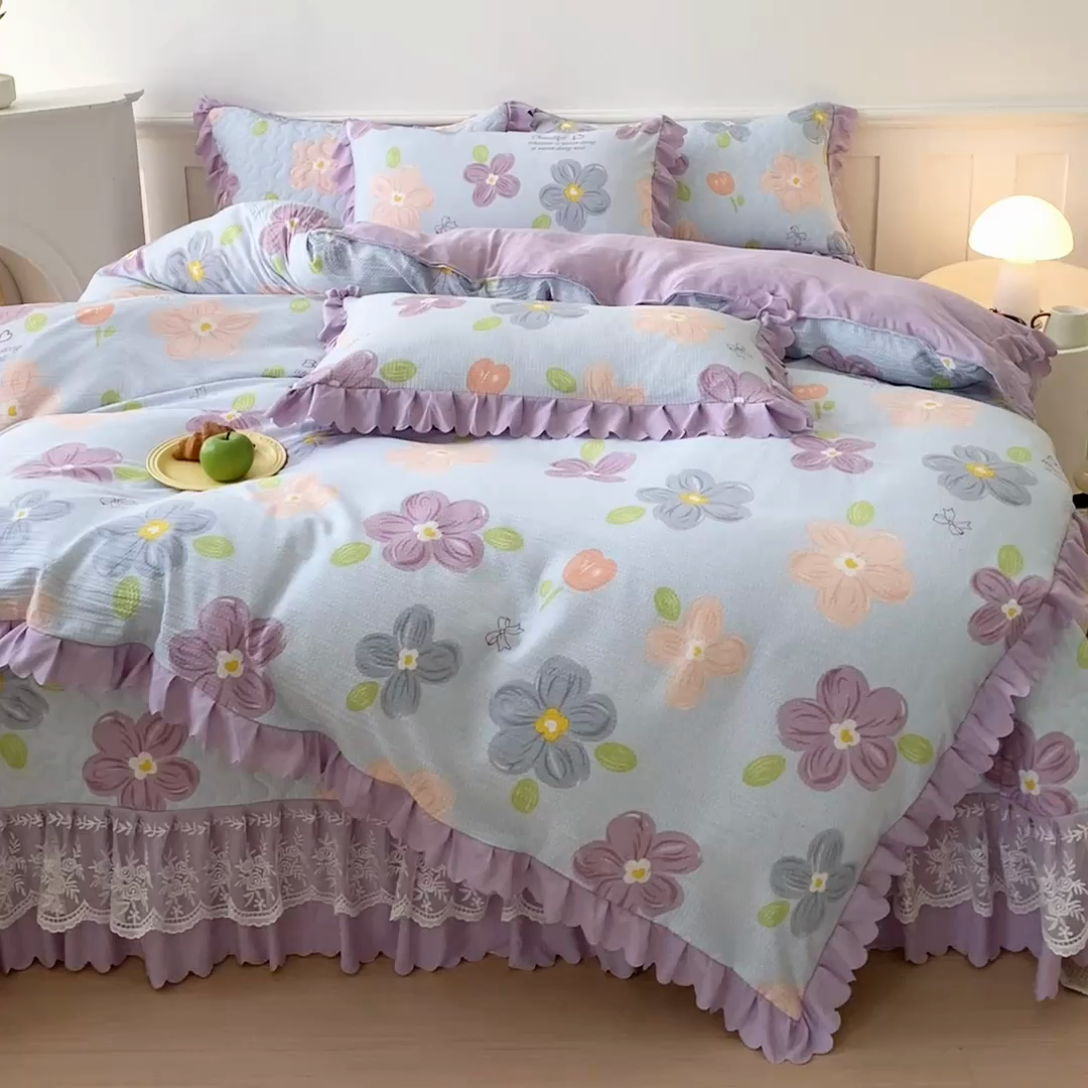 91家纺网 家纺一手货源 找家纺 美莱家纺 2024爆款蕾丝床盖三件套四件套【被套款】 夏花