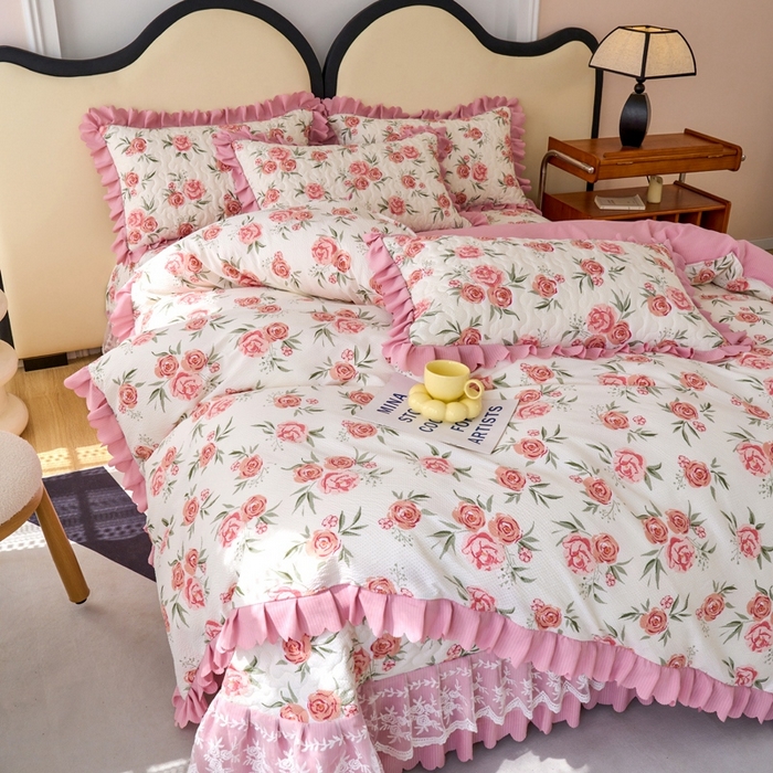 91家纺网 家纺一手货源 找家纺 美莱家纺 2024爆款蕾丝床盖三件套四件套【被套款】 玫瑰庄园
