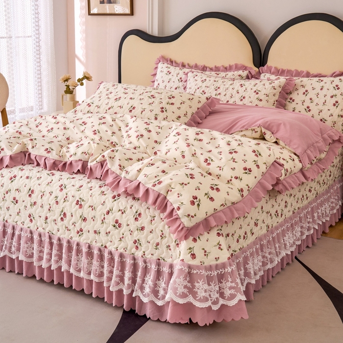 91家纺网 家纺一手货源 找家纺 美莱家纺 2024爆款蕾丝床盖三件套四件套【被套款】 樱花