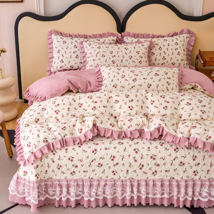 91家纺网 家纺一手货源 找家纺 美莱家纺 2024爆款蕾丝床盖三件套四件套【被套款】 樱花