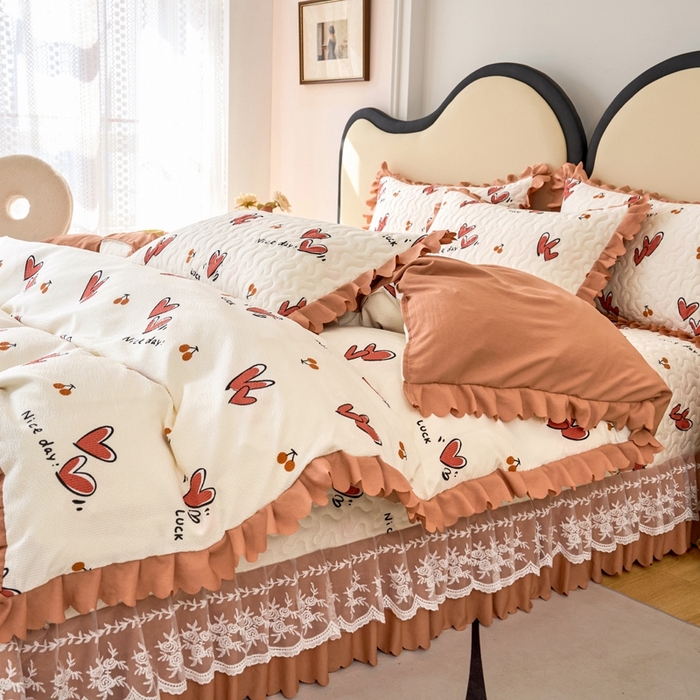 91家纺网 家纺一手货源 找家纺 美莱家纺 2024爆款蕾丝床盖三件套四件套【被套款】 甜心-咖