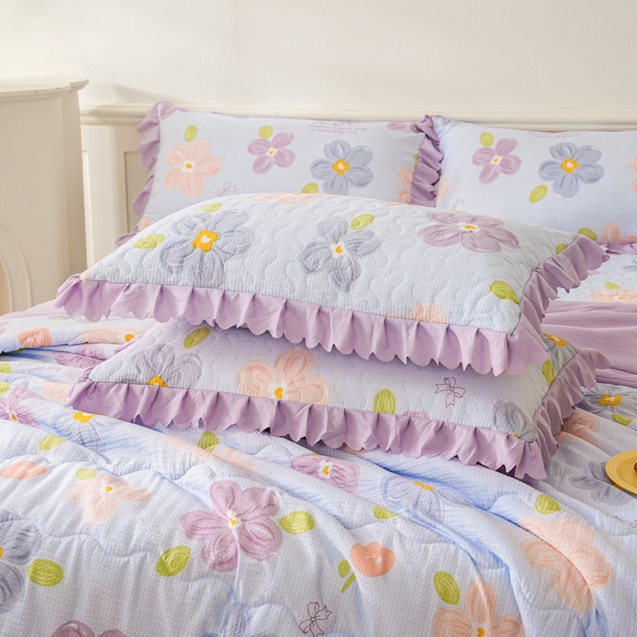 91家纺网 家纺一手货源 找家纺 美莱家纺 2024新款软糯泡泡棉蕾丝床盖床盖四件套单品系列-床盖夏被四件套 夏花