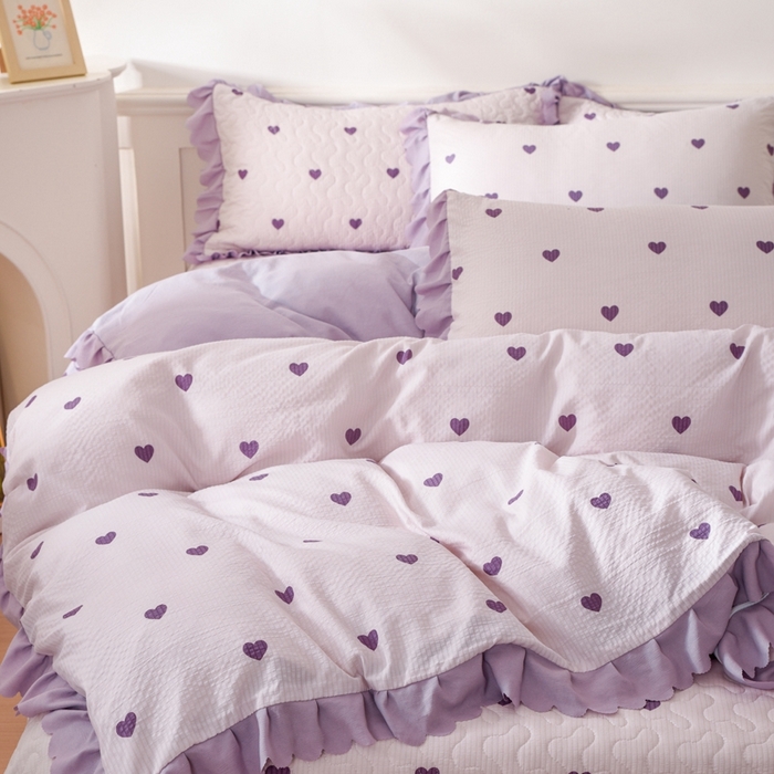 91家纺网 家纺一手货源 找家纺 美莱家纺 2024爆款蕾丝床盖三件套四件套【被套款】 紫爱心