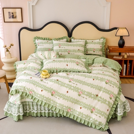 美莱家纺 2024爆款蕾丝床盖三件套四件套【被套款】 郁金香-绿