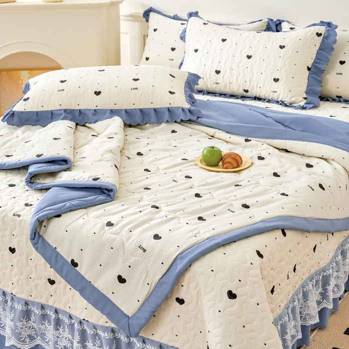 91家纺网 家纺一手货源 找家纺 美莱家纺 2024新款软糯泡泡棉蕾丝床盖床盖四件套单品系列-床盖夏被四件套 心动