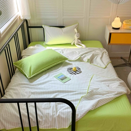 91家纺网 家纺一手货源 找家纺 （总）柚子 2024新款三角针条纹全棉水洗棉夏被四件套