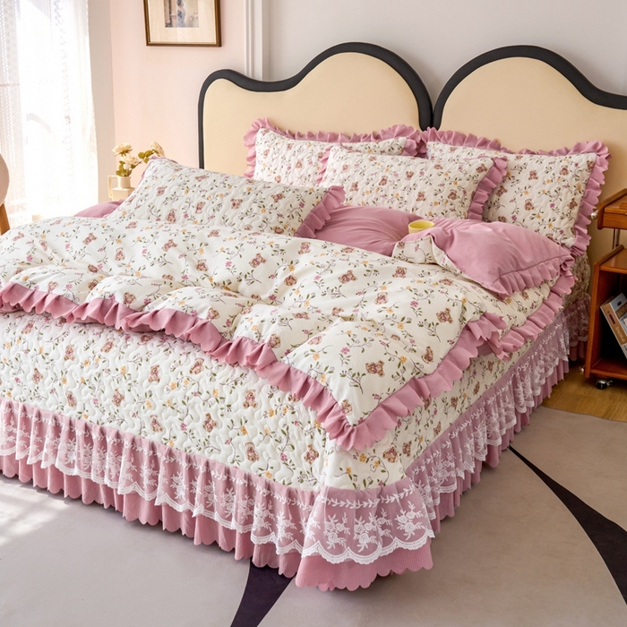 91家纺网 家纺一手货源 找家纺 美莱家纺 2024爆款蕾丝床盖三件套四件套【被套款】 春意