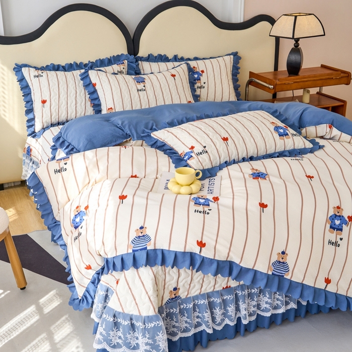 91家纺网 家纺一手货源 找家纺 美莱家纺 2024爆款蕾丝床盖三件套四件套【被套款】 小熊公仔