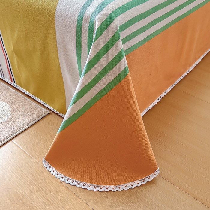 91家纺网 家纺一手货源 找家纺 新印象 2025新款花边老粗布床单款床笠款三件套 彩虹条