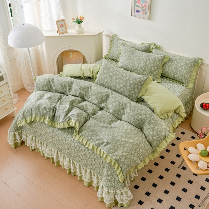 91家纺网 家纺一手货源 找家纺 美莱家纺 2024爆款蕾丝床盖三件套四件套【被套款】 浅夕