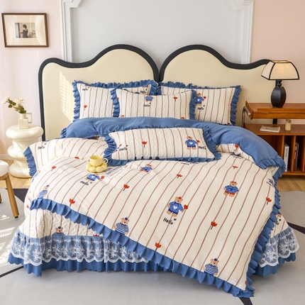 91家纺网 家纺一手货源 找家纺 美莱家纺 2024爆款蕾丝床盖三件套四件套【被套款】 小熊公仔