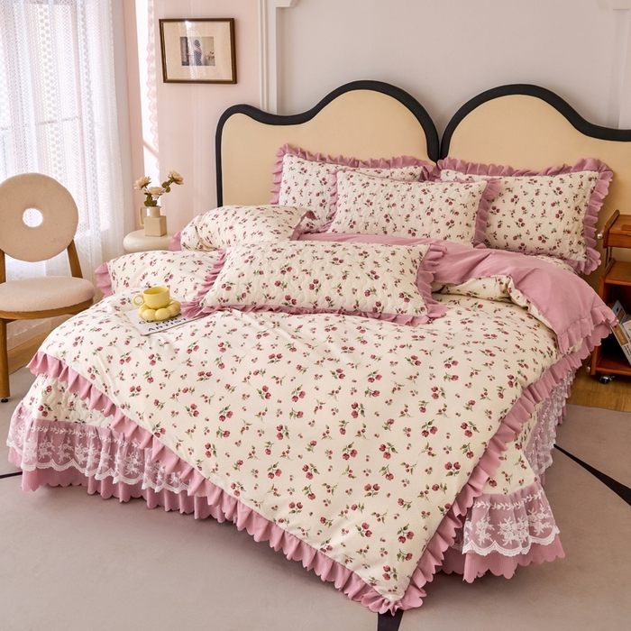 91家纺网 家纺一手货源 找家纺 美莱家纺 2024爆款蕾丝床盖三件套四件套【被套款】 樱花