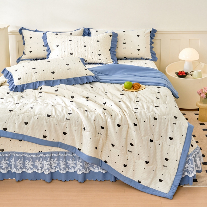 91家纺网 家纺一手货源 找家纺 美莱家纺 2024新款软糯泡泡棉蕾丝床盖床盖四件套单品系列-床盖夏被四件套 心动